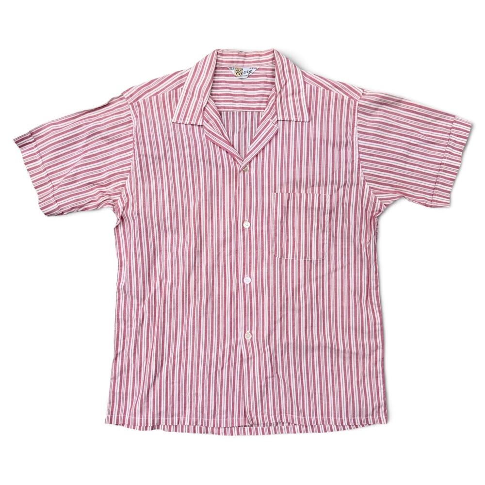 True Vintage Kerry Casuals Striped Camp Collar Shirt Red White Medium USA Made